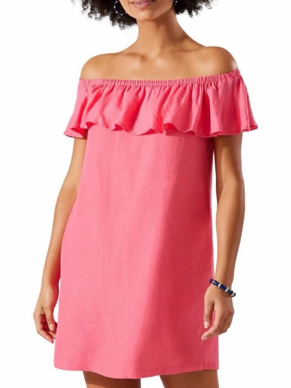Pockets! Tommy Bahama 🌴 Linen Blend Off-The-Shoulder Mini Dress St Lucia Size L